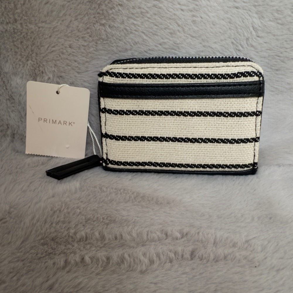 Primark Black White Striped Zip Around Wallet Card Holder Coin Purse New